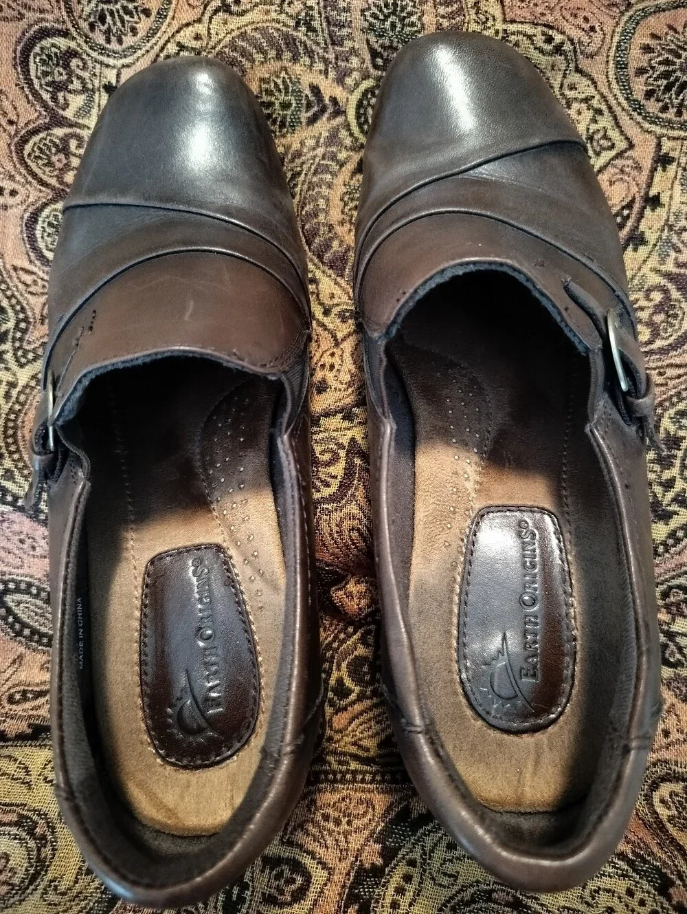 Earth Origins Women's 9m McLean Brown Leather Comfort Shooties Heeled Booties